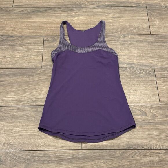 Lululemon Run First Base Tank Top Womens Size 2 Small Purple Hyper Stripe - Picture 1 of 3